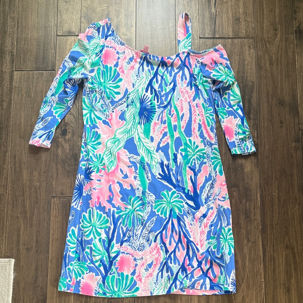 Lilly Pulitzer Pink and Blue Tropical Print Dress